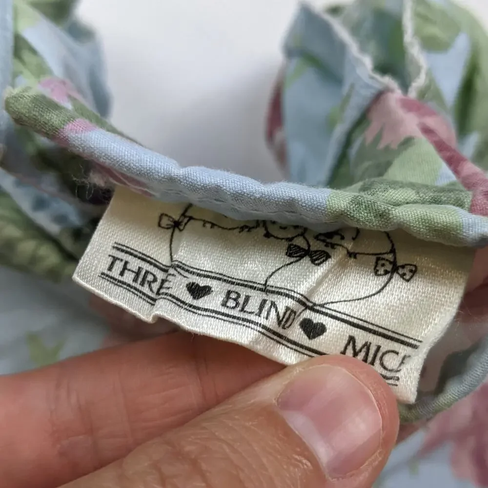 Vintage Bubble Romper Baby Girls Size 12m Three Blind Mice Blue Floral Spring